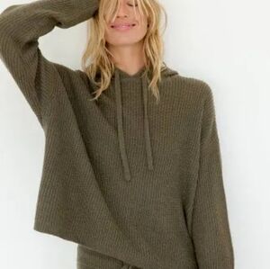 Jenni Kayne‎ Sweater Hoodie Alpaca Ribbed Fishermen Olive Green